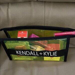 Kendall & Kylie Neon Green Clear Cosmetic Pouch with Black Trim make up bundle